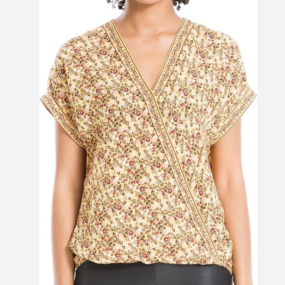 Max Studio Women's Crepe Cuff Sleeve Shirtale Wrap Top
